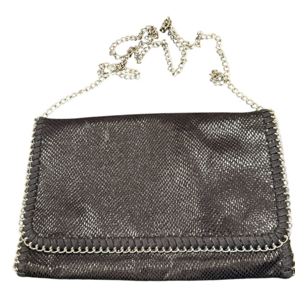 Nordstrom Tarnish Black silver crossbody clutch removable chain
